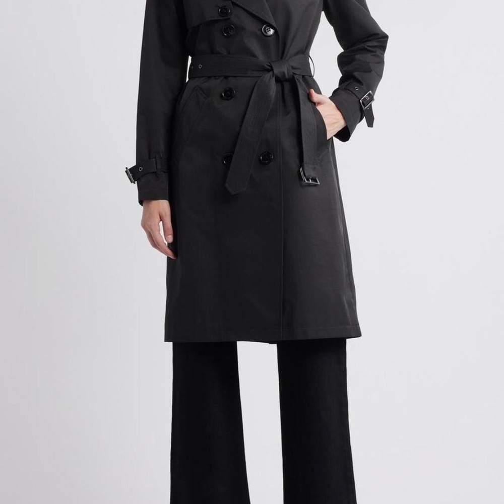Michael Kors Black water resistant trench coat with double breasted button front